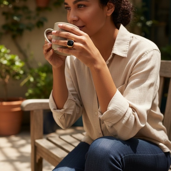 Gold and Black Signet Ring - Picture 3 of 4